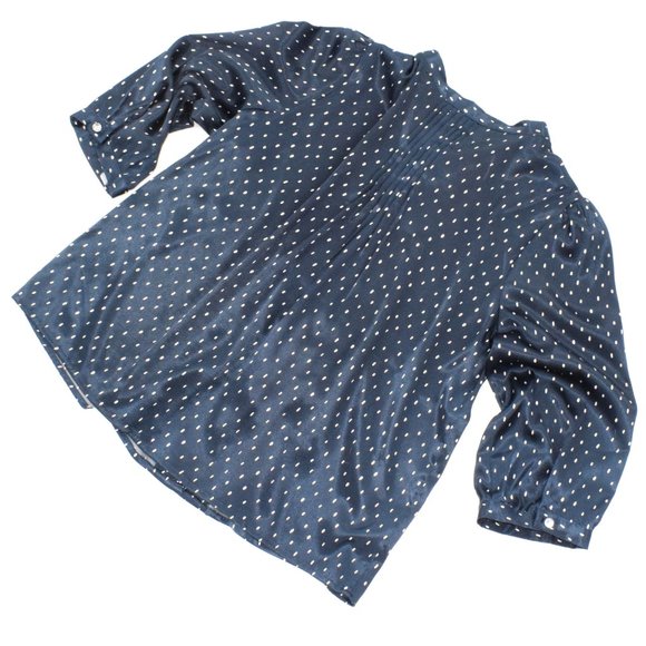 BCBGMaxAzria Navy Polka Dot Blouse M - Picture 4 of 7